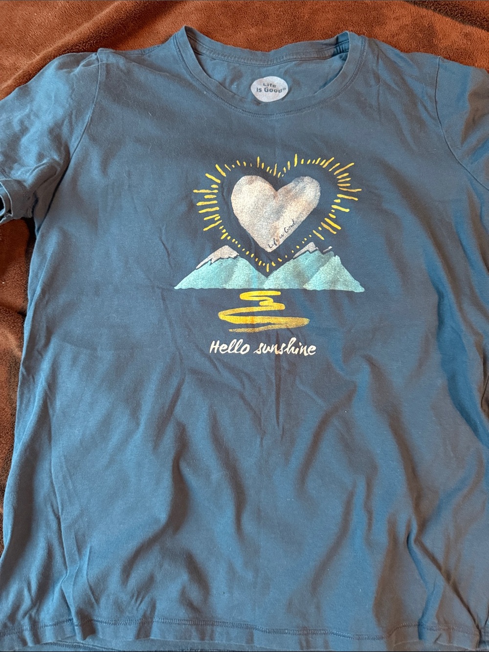 Life Is Good Blue 'Hello Sunshine' Heart & Mountain Graphic Tee